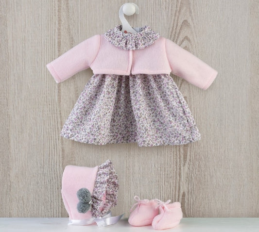 Vestito Bambola 43-46 cm con Maglioncino Rosa e Vestitino a Fiori