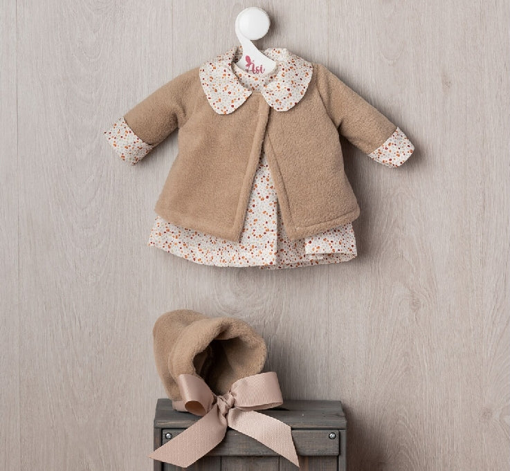 Vestito Bambola 43-46 cm con Pelliccetta e Cuffia Beige