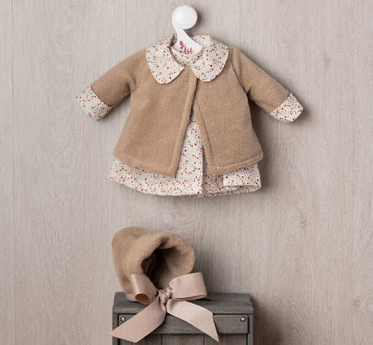 Vestito Bambola 43-46 cm con Pelliccetta e Cuffia Beige