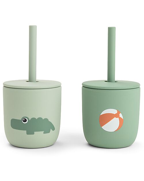 Set 2 Tazze con Tappo e Cannuccia 120 ml - Playground Verde