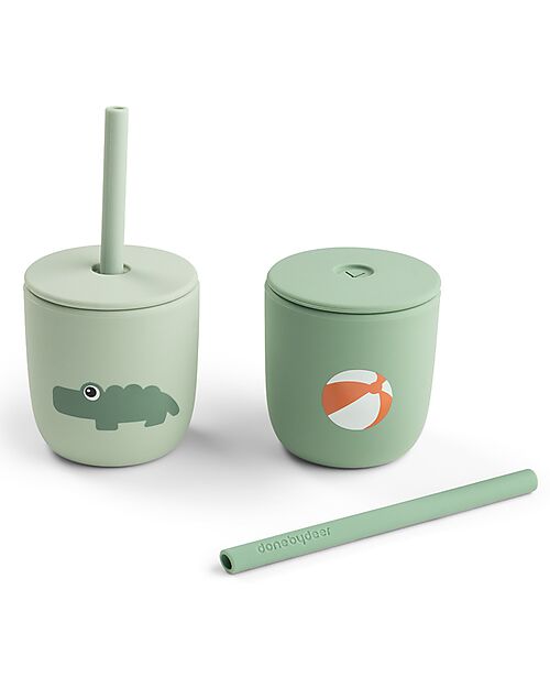 Set 2 Tazze con Tappo e Cannuccia 120 ml - Playground Verde