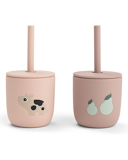 Set 2 Tazze con Tappo e Cannuccia 120 ml - Tiny Farm - Cipria