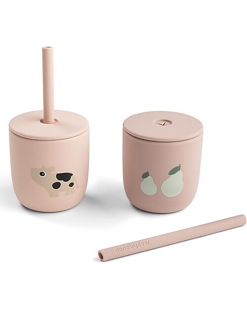 Set 2 Tazze con Tappo e Cannuccia 120 ml - Tiny Farm - Cipria