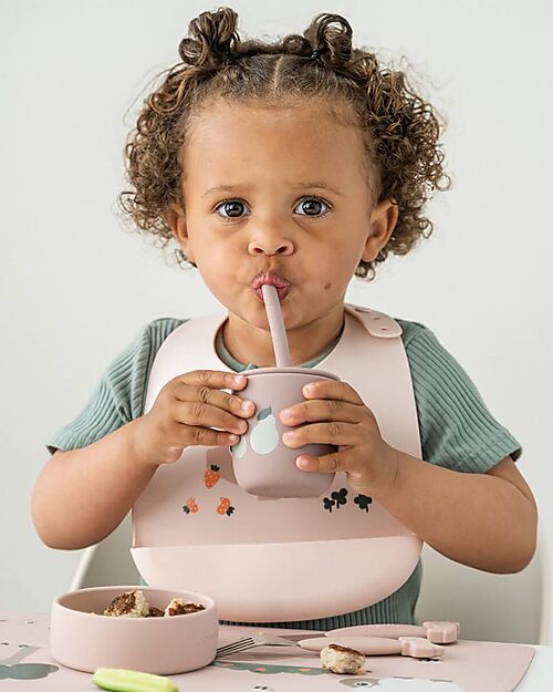 Set 2 Tazze con Tappo e Cannuccia 120 ml - Tiny Farm - Cipria