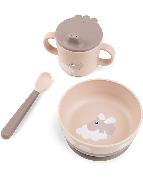 Set Pappa Foodie - Ciotola Tazza e Cucchiaio - Happy Clouds Rosa Cipria
