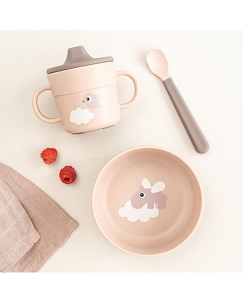 Set Pappa Foodie - Ciotola Tazza e Cucchiaio - Happy Clouds Rosa Cipria