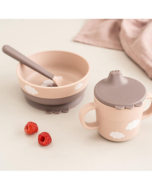 Set Pappa Foodie - Ciotola Tazza e Cucchiaio - Happy Clouds Rosa Cipria