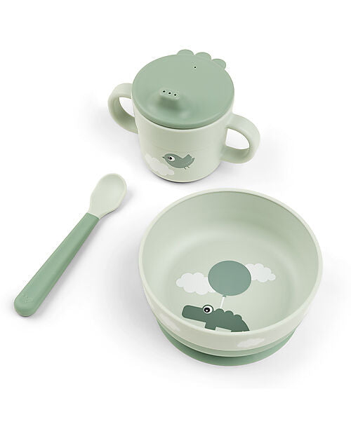 Set Pappa Foodie - Ciotola Tazza e Cucchiaio - Happy Clouds Verde