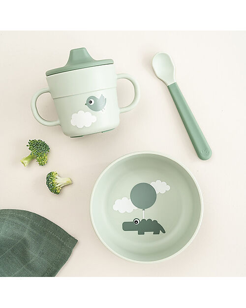 Set Pappa Foodie - Ciotola Tazza e Cucchiaio - Happy Clouds Verde