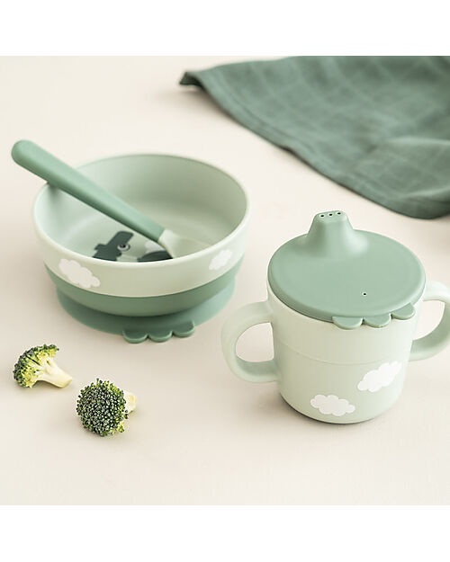Set Pappa Foodie - Ciotola Tazza e Cucchiaio - Happy Clouds Verde