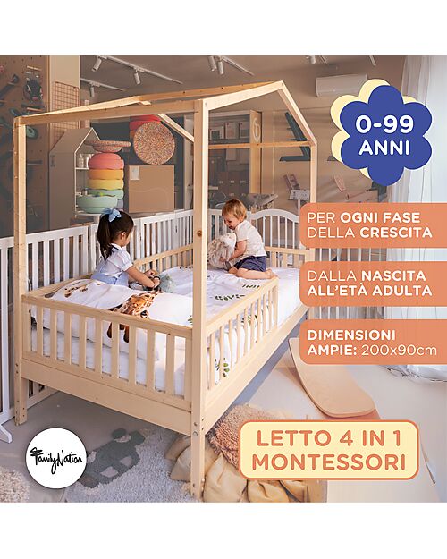 Letto Montessori Evolutivo Evi 4 in 1 - 200x90 cm