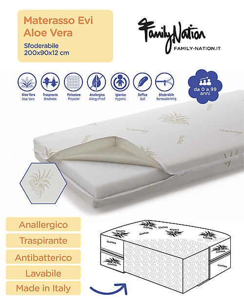 Materasso Sfoderabile Evi – Aloe Vera 200 x 90 x 12 cm