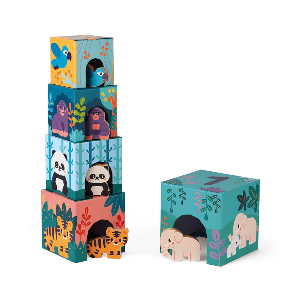 Piramide in Cartone con Animali in Legno