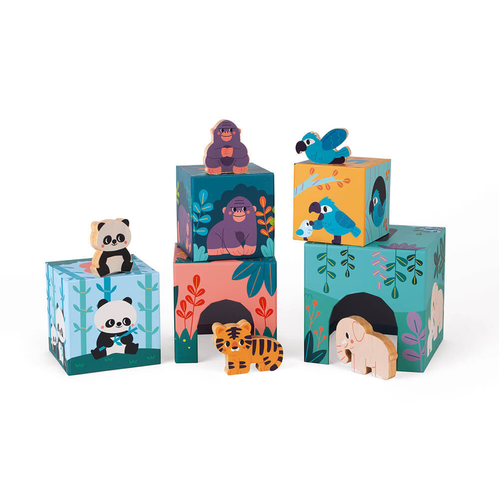 Piramide in Cartone con Animali in Legno