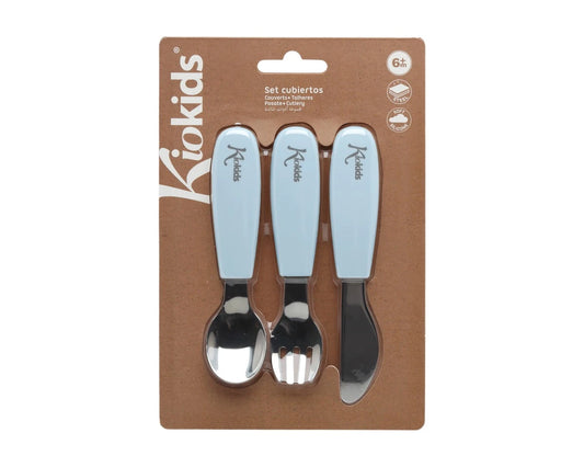 Posate in acciaio e silicone azzurro