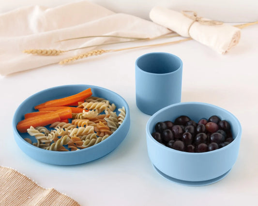 Set piatti 3 pezzi in silicone azzurro