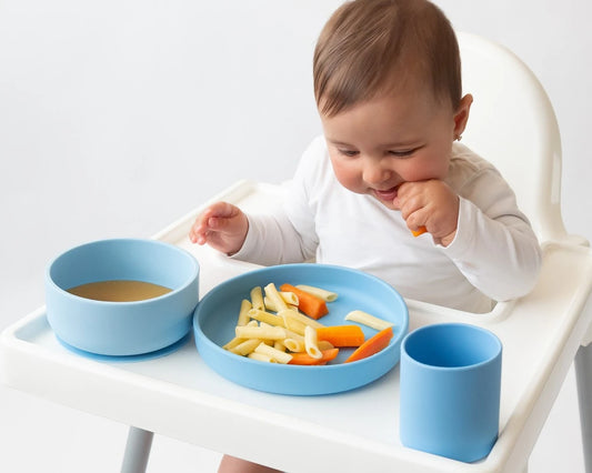 Set piatti 3 pezzi in silicone azzurro