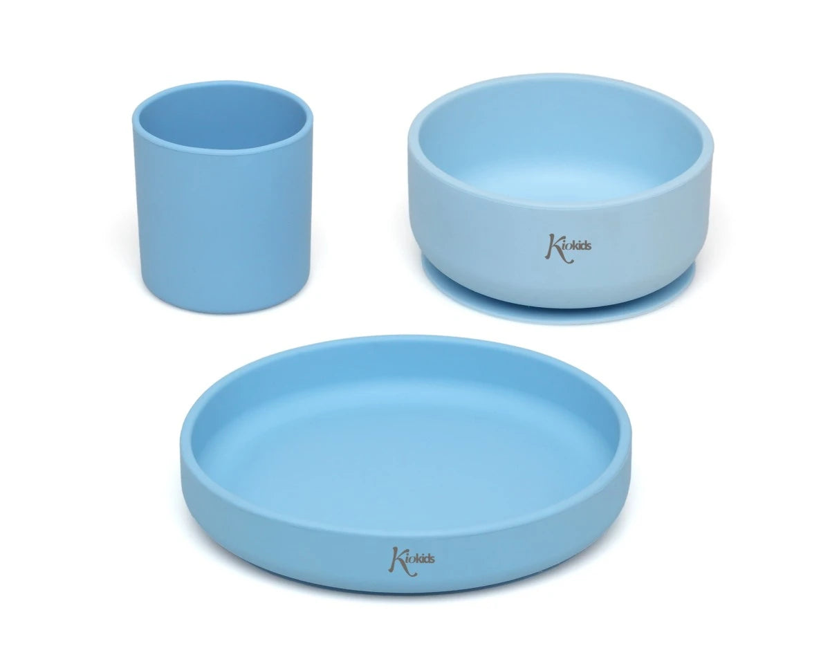 Set piatti 3 pezzi in silicone azzurro