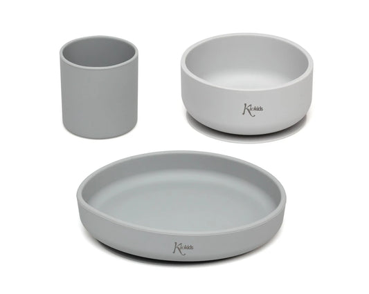 Set piatti 3 pezzi in silicone grigio