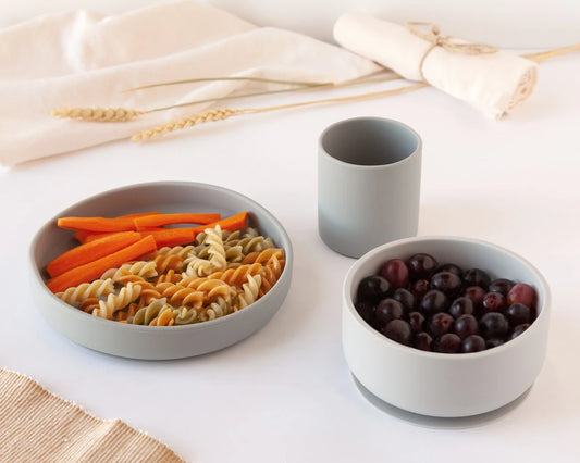 Set piatti 3 pezzi in silicone grigio